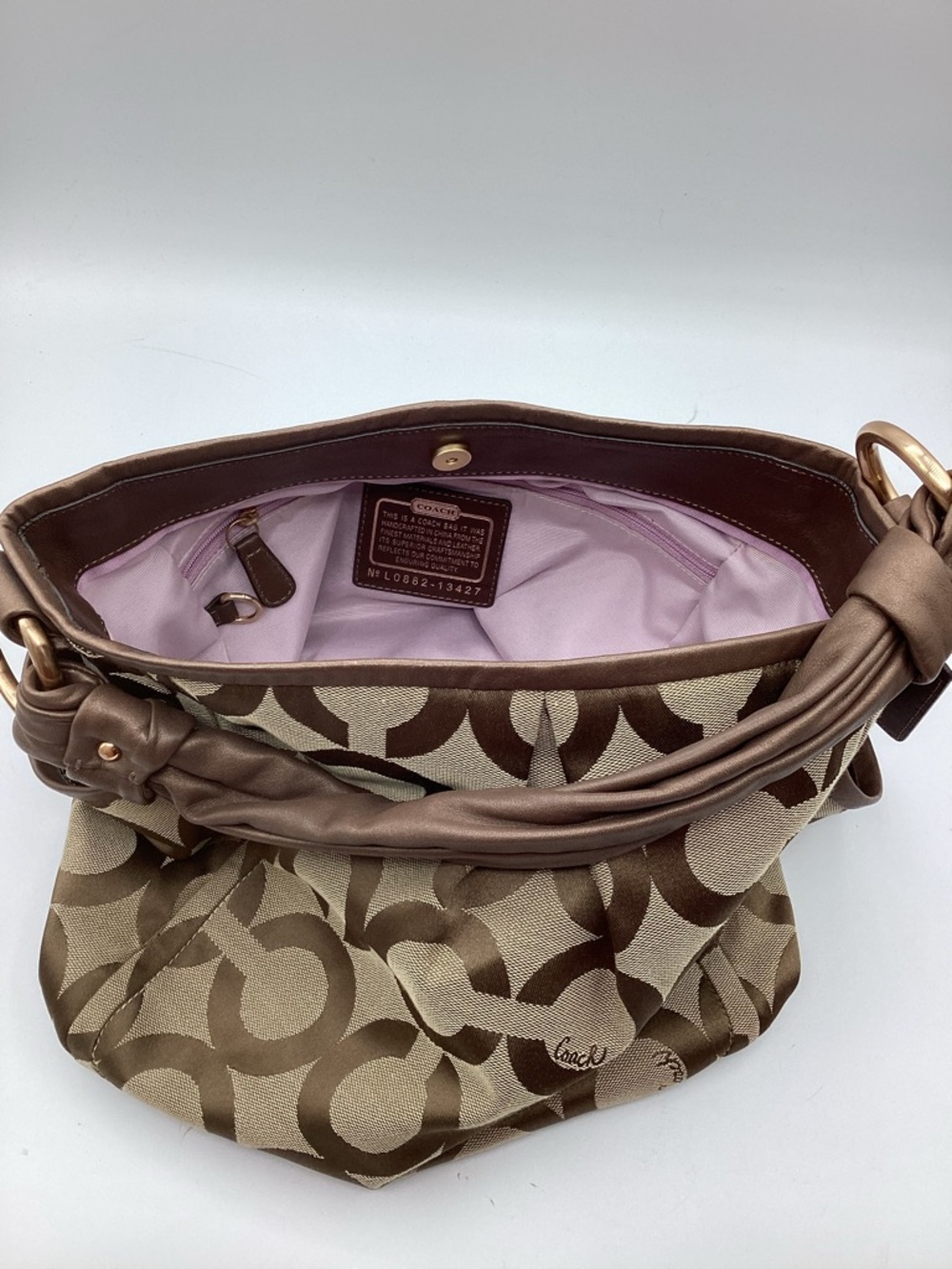 Coach Harper Brown Op Art Signature Canvas & Leather Shoulder Handbag - Picture 6 of 7